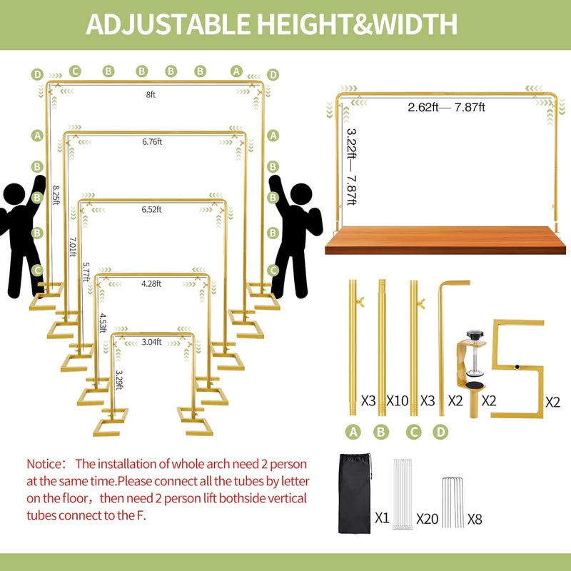 ParseBio 8.2FT x 8FT Backdrop Stand Heavy Duty with Base, Gold Portable Adjustable Pipe and Drape Backdrop Stand Kit, Over The Table Rod Stand with Clamps, Square Metal Arch Party Frame for Birthday Decor - Image 4